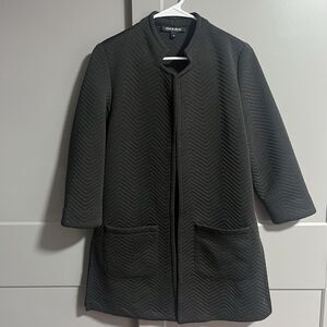 Alex & Olivia Women Herringbone Open Front Long Sleeve Jacket Black Medium